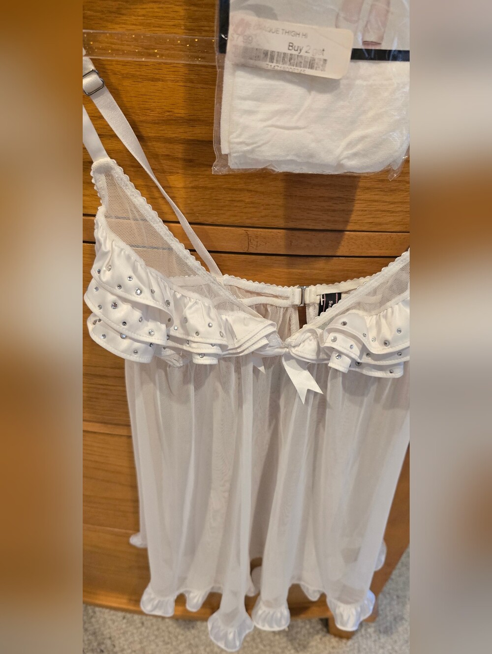 Sexy Little Thing White Sheer Ruffled Babydoll Nightie W/thigh Highs - Picture 3 of 10